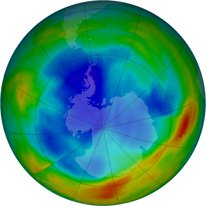 Antarctic ozone map for 03 August 1996